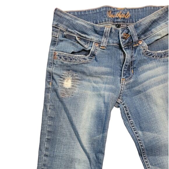 South Pole Y2K Deconstructed Flare Jeans Camo Logo Bootcut Teen 5 Jr Streetwear - Picture 3 of 7